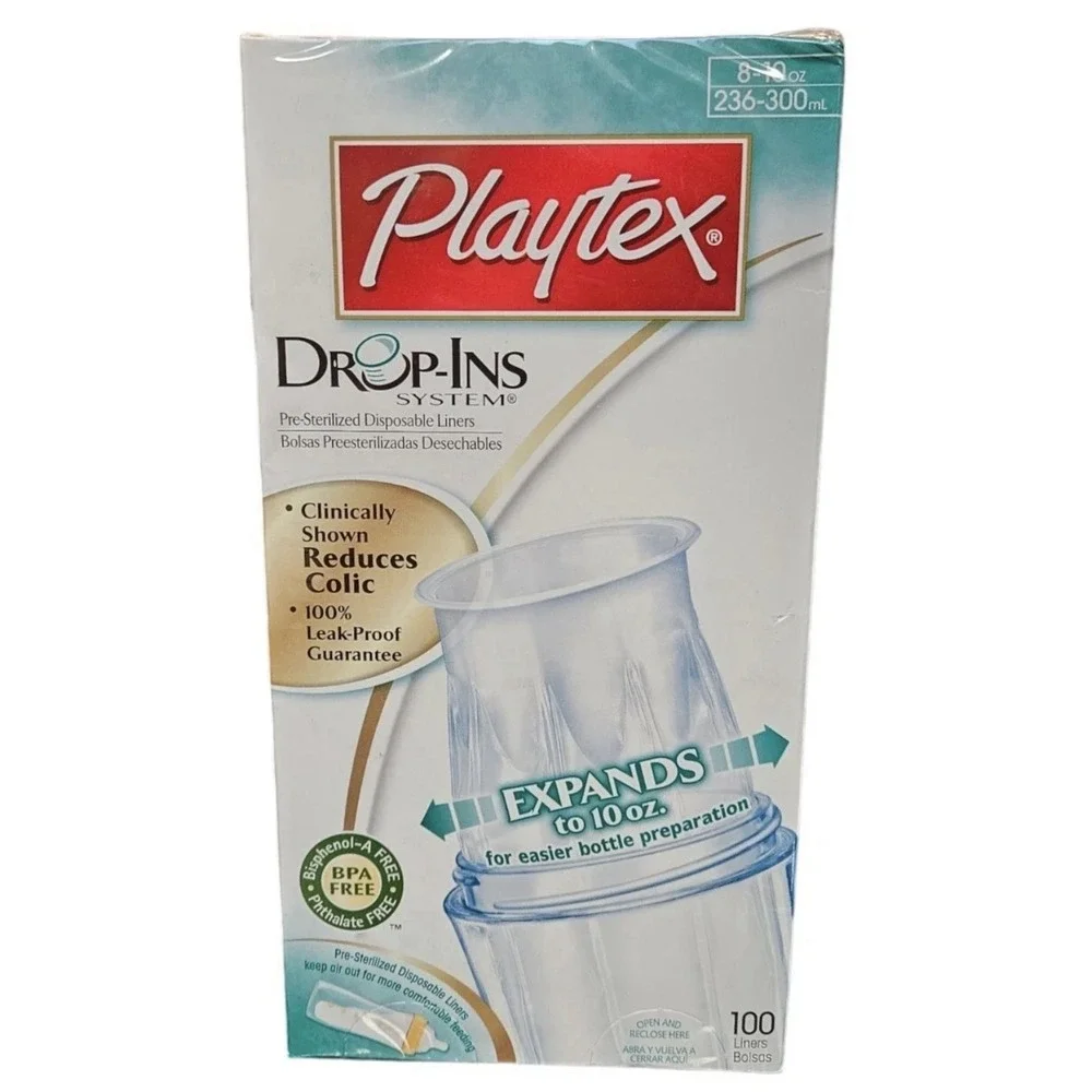 Playtex Drop-ins Nurser Bottles Liners - 8 -10 oz 100 Count NEW - Sealed BOX